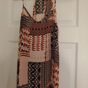 WOMEN'S SIZE LARGE BLACK/RUST MULTI GEOMETRIC FLOWY TANK TOP BY PAPER CRANE